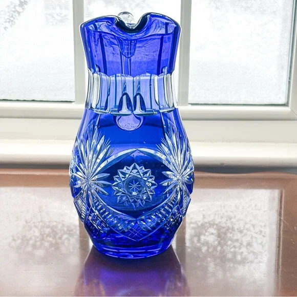 Bohemian Cobalt Blue Cut Crystal Pitcher | Hand Cut Czech Lead Crystal Barware - Picture 12 of 15